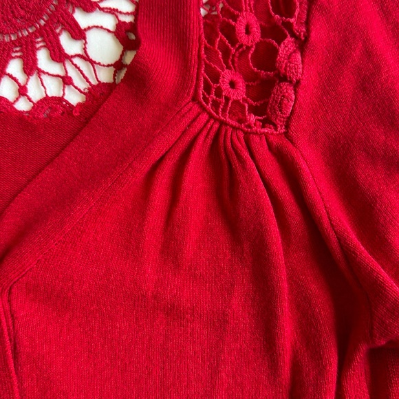 Mesh Shoulder Red Sweater - Picture 4 of 7